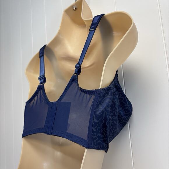 Bali Floral Embossed Bra 34DDD Blue Underwire Full Figure Unpadded Essential - Picture 7 of 8